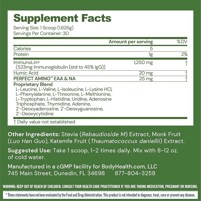 BodyHealth Gut Restore with PerfectAmino ImmunoLin and Humic Acid - Gut Health Supplement for Digestive and Immune Support - Unflavored - 30 Servings