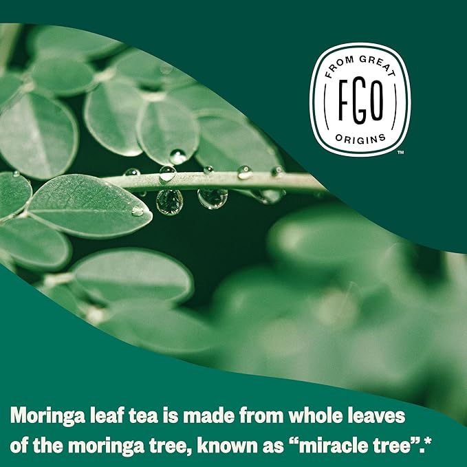 FGO Organic Moringa Mint Tea 100 Count Eco-Conscious Herbal Tea Bags Resealable Bag Caffeine Free Packaging May Vary (Pack of 1)