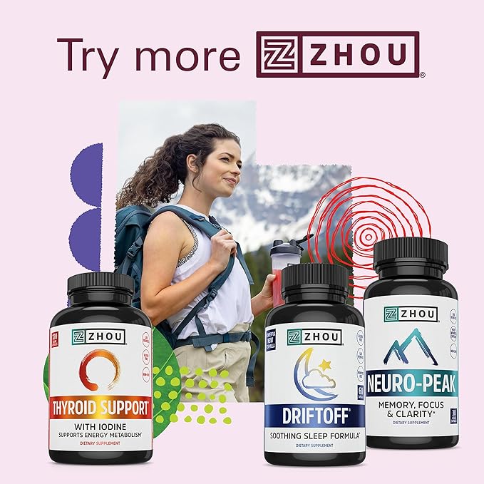Zhou Driftoff - Nature Inspired Sleep Aid Valerian Root &amp Melatonin for Sleep for Men &amp Women Calm Sleeping Supplement for Adults with Gaba &amp Chamomile to Relax - 60 Veggie Capsules