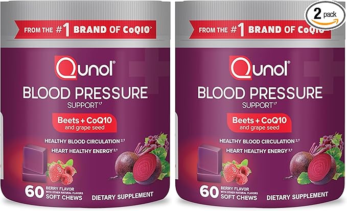 Qunol Beets Chews for Blood Pressure Support3 in 1 Beets + CoQ10 + Grape Seed ExtractSupports Healthy Blood Circulation &amp Heart Healthy Energy60 Chews(Pack of 2)