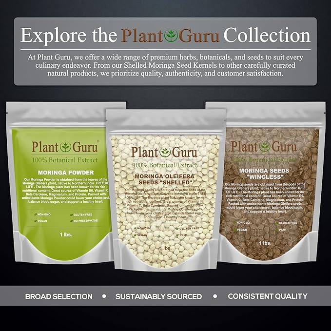 Moringa Seeds Kernel Shelled 2 lbs. Wide Mouth Jar - Clean PKM1 Variety - Edible - Moringa Oleifera - Malunggay - Semillas De Moringa - Drumstick Tree - Non-GMO - 4000 to 4800 Seeds Approx.