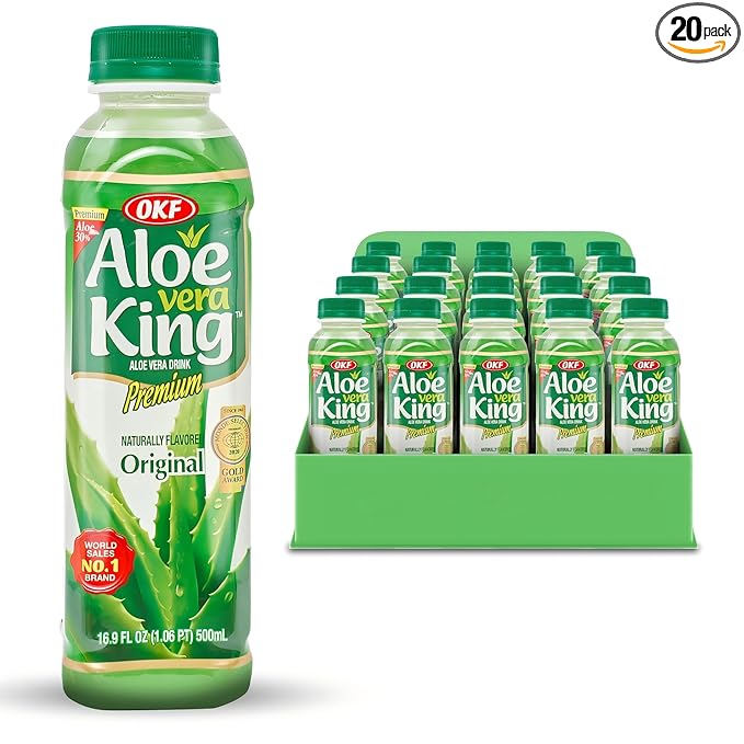 OKF CORPORATION Aloe Vera King Drink with Pure Aloe Pulp Variety Flavors 16.9 oz. (Original Pack of 20) Korean Premium Health Beverage