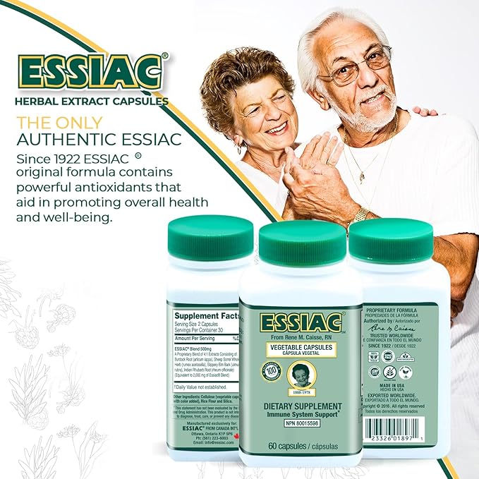 ESSIAC Tea All-Natural Herbal Extract Capsules – 60 Capsules | Powerful Antioxidant Blend to Help Promote Overall Health &amp Well-Being | Original Formula Since 1922
