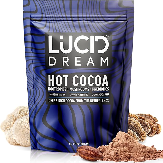 Lucid Dream Mushroom Hot Cocoa for Sleep -Dreamy Nighttime Blend with Adaptogens for Relaxation-Boosts Melatonin for Better Rest (7.94 Ounces Chocolate)