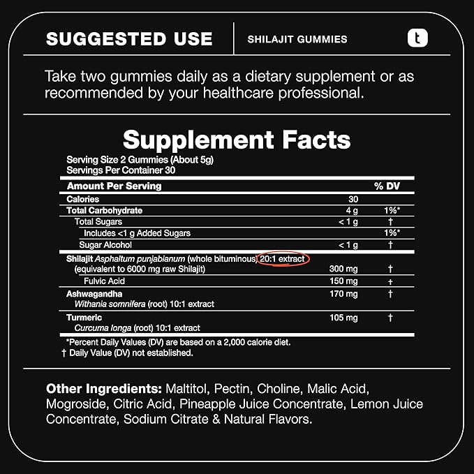 Shilajit Gummies 6000mg Equivalent (3X Stronger) – Himalayan Sourced + Ashwagandha + Turmeric – Lab Tested