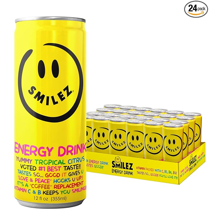 Smilez Energy Drink Tropical Citrus 12 Fl Oz Cans (Pack of 24)