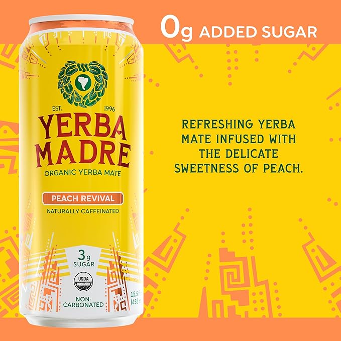 Yerba Madre Organic Yerba Mate Energy Drink Alternative Lower-Sugar Variety Pack 150mg Plant Based Caffeine Smooth Energy &amp Focus No Jitters or Crash 15.5oz Cans (Pack of 12)