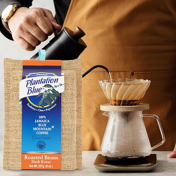 Plantation Blue 100% Blue Mountain Coffee Dark Roast Whole Bean Premium Jamaican Coffee 8oz