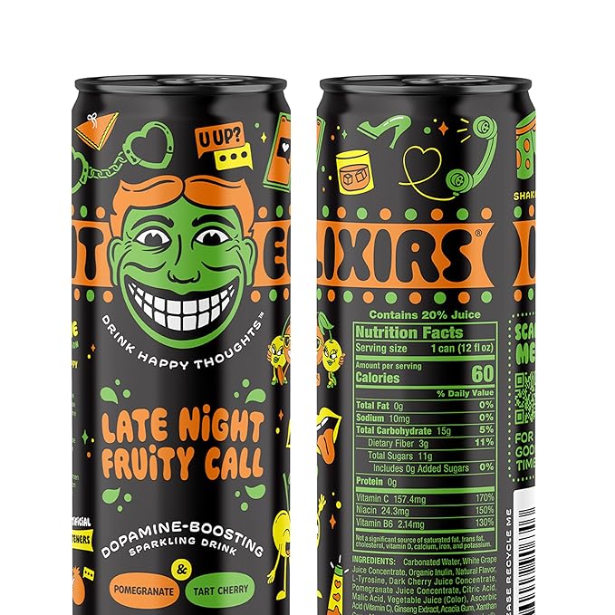 Illicit Elixirs Pomegranate &amp Tart Cherry Flavored Sparkling Juice Drink Late Night Fruity Call No Artificial Sweetener 12 Fluid Ounces (Pack Of 12)