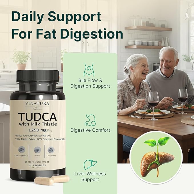 VINATURA TUDCA Milk Thistle 1250mg - Tudca Supplement Tudca Bile Salts Liver Support Gallbladder Supplements *USA Made and Tested* Bile Salts Supplement - 90 Capsules