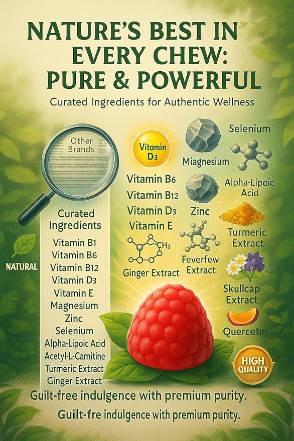 Sugar Free Neuropathy Support Gummies for Nerve – Enhanced Nerve Health Regeneration Cognitive Support with Vitamin B1 B6 B12 Magnesium ALA Turmeric CoQ10 &amp More