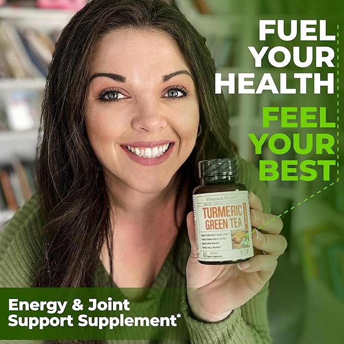 Turmeric Curcumin Supplement with Green Tea Extract (ECGC) &amp Vitamin C for Joint Health Energy &amp Inflammation Balance - Organic Tumeric Curcumin with Black Pepper - Gluten-Free Non-GMO - 60