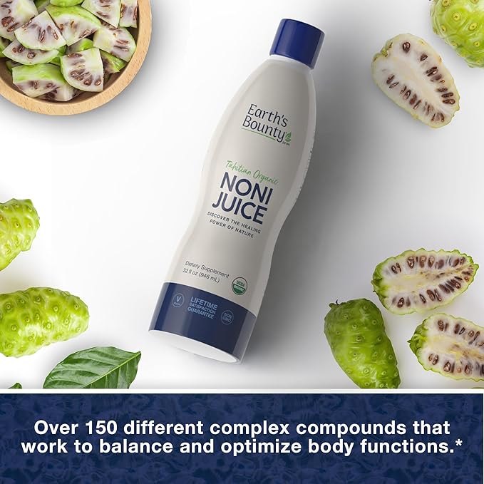 Earth's Bounty Tahitian Organic Noni Juice - 32 fl.oz - 100% Pure Natural Immune &amp Joint Support - Organic Kosher Noni Juice - No Additives