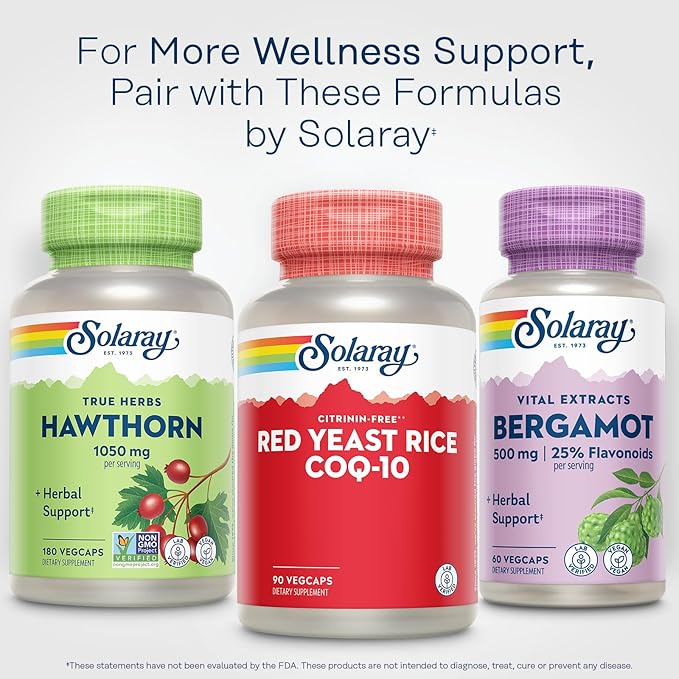 SOLARAY Red Yeast Rice Plus CoQ-10 &amp No-Flush Niacin Vitamin B-3 Healthy Heart &amp Cardiovascular Support Non-Irradiated &amp Citrinin Free 60 Day Money Back Guarantee 90 Servings 90 VegCa