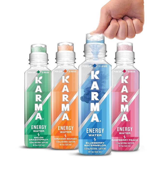 Karma Energy Drink – 12 Pack Blueberry Watermelon Caffeinated Water with Cognizin® Nootropics Vitamins &amp Immune Support Low Calorie