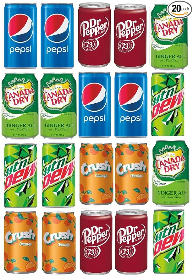 BeeQ BOX - (Pack of 20) mini Soda 7.5 OZ Variety Pack | Multi Flavor Soft Drink Bundle | Assortment Soda Refrigerator Restock Kit of Soda
