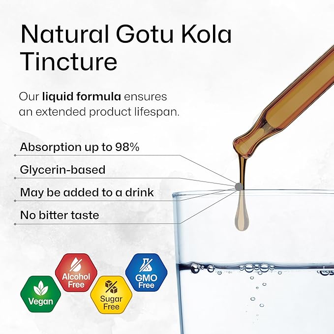 BIO KRAUTER® Centella Asiatica (Gotu Kola)- Liquid Drops Gotu Kola Extract 685 mg/Serving 4 Fl.Oz 56-Day Supply - Pure Vegan Brain Supplement Supports Calm Focus &amp Memory - Alcohol &amp Sugar F