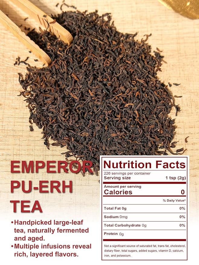 TeeLux Emperor Pu-erh Tea Loose Leaf Fermented Yunnan Dark Tea Smooth &amp Mellow Flavor 16oz