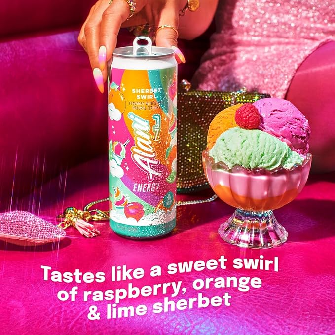 New Alani Energy Drinks Sherbet Swirl Flavor Sugar-Free Low-Calorie Energy Boost Drink 12 fl oz (Pack of 6) Repackaged By * Shadow Hunter*
