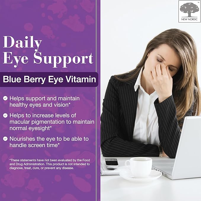 NEW NORDIC Blue Berry Eye Vitamin Lutein Supplement with Zinc Supports Macular Pigmentation Eye &amp Vision Function 60 Tablets (Pack of 1)