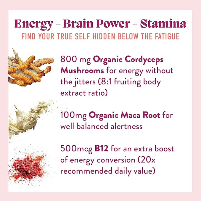 Microjoy Motivate Gummies – Energy Stamina &amp Brain Support with Cordyceps Mushrooms Maca &amp Vitamin B12 – Vegan Gluten-Free Non-GMO – Berry Flavor – 30 Servings