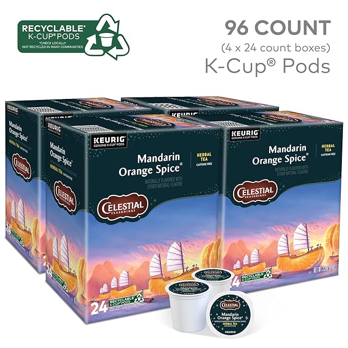 Celestial Seasonings Mandarin Orange Spice Herbal Tea Single-Serve Keurig K-Cup Pods 96 Count