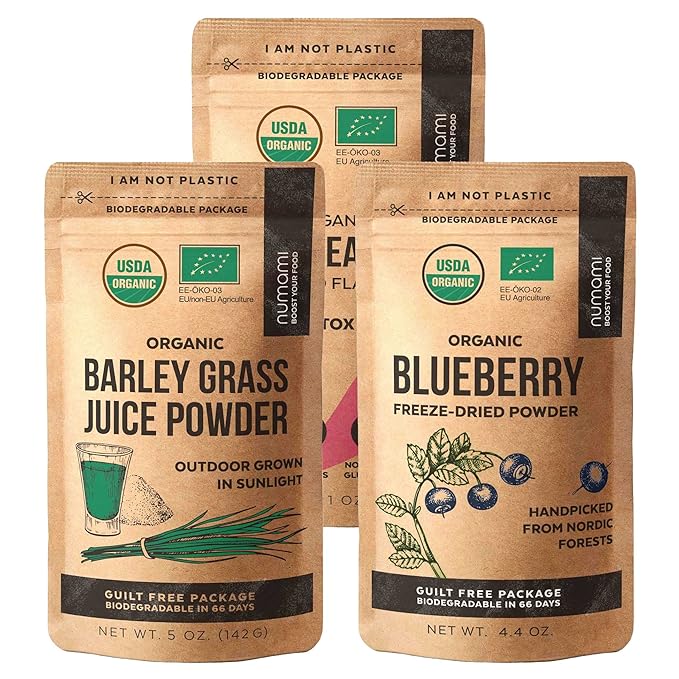 Barley Grass Juice Powder Atlantic Dulse and Wild Blueberry Powder for Your Perfect Detox Smoothie Premium Quality and Organic Certified