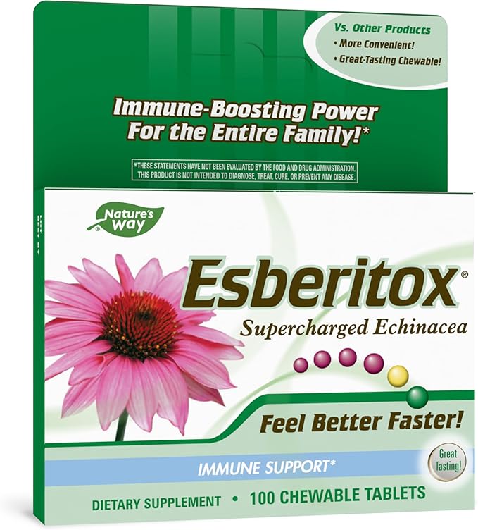 ESBERITOX Supercharged Echinacea – Immune Support – Herbal Supplements - Wild Indigo Root - Purple Coneflower – Made in Germany – 100 Tablets