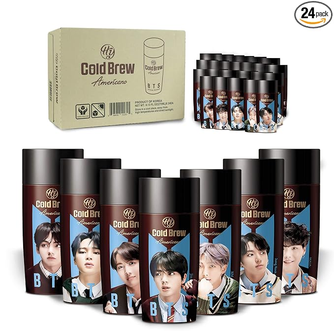 PALDO BTS BangTan Kpop Cold Brew Americano Coffee Bottled Drinks Ready To Drink Unsweetened Beverage Bottle Random Assortment Box (24 Pack x 9.13 Fl Oz)