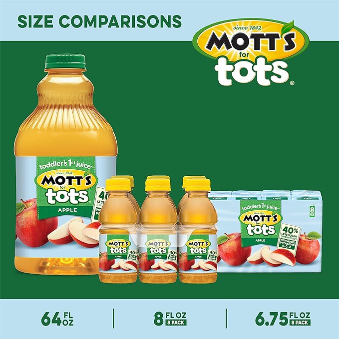 Mott's For Tots Apple 64 Fl Oz Bottle Juice With Purified Water Good Source Of Vitamin C 40% Less Sugar Than 100% Apple Juice No Artificial Sweeteners
