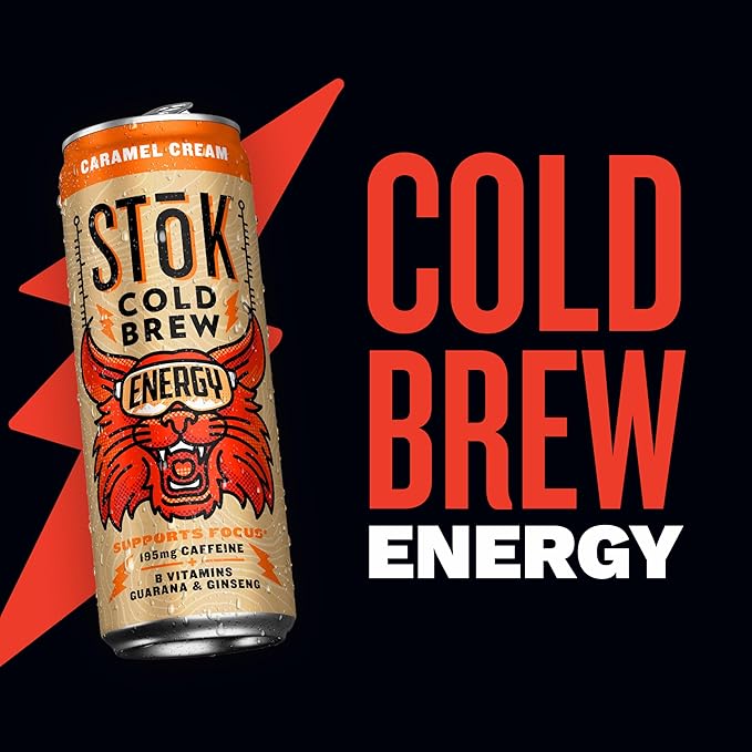 SToK Cold Brew Energy Caramel Cream Energy Coffee Beverage with 195mg Caffeine to Help Support Focus Canned Coffee with B-Vitamins Guarana and Ginseng 11 fl oz 12pk