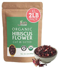 Organic Hibiscus Flowers 2 LB Jumbo Bulk Bag - 100% Pure Cut &amp Sifted Gluten Free Non GMO Non Irradiated Caffeine Free Perfect for Tea Blends Jams Baked Goods by Jiva Organics