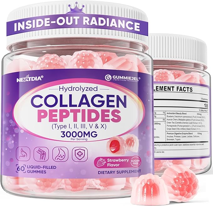 Collagen Gummies for Women &amp Men 3000mg Hydrolyzed Collagen Peptides with Antioxidant Blend &amp Digestive Enzymes Multi Collagen (Type IIIIIIVX) for Anti-Aging Hair Skin Nails Sugar Fr