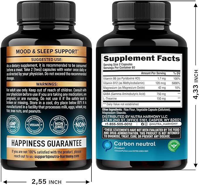 NUTRAHARMONY GABA L-Theanine &amp Sleep Support Capsules