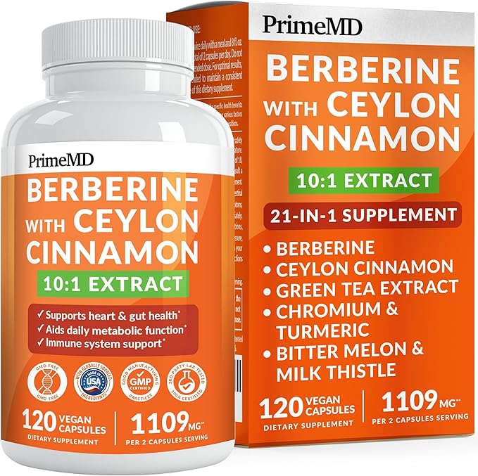 21-in-1 Berberine Supplement with Ceylon Cinnamon with Chromium Bitter Melon and Green Tea Extract and Black Pepper Extract 5X for Energy &amp Metabolism Support with 5279 mg (120 ct Pack of 1)