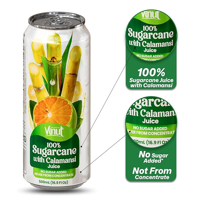 VINUT 100% Sugarcane with Calamansi Juice No Added Sugar Not From Concentrate 16.9 fl oz (500 mL) Can Pack of 6
