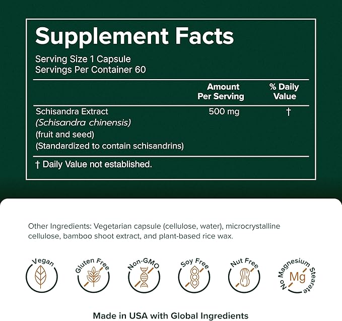 Prominent Nutrition Schisandra - Supplement for Liver &amp Stress Support - No Artificial Colors - Non-GMO Vegan &amp Gluten-Free - 60 Capsules (60 Servings)