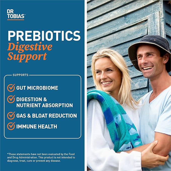 Dr. Tobias Prebiotics Digestive Support Advanced Prebiotic Supplement for Gut Health Immune Function &amp Boost for Probiotics for Women &amp Men Vegan Non-GMO 90 Capsules 90 Servings