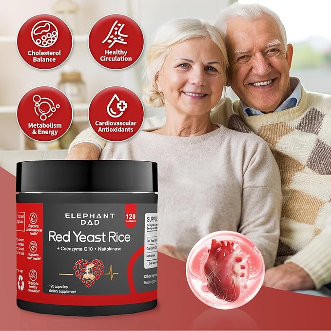 Red Yeast Rice 1000mg with Nattokinase &amp CoQ10 – Extra Strength Natto Extract Supplement Citrinin-Free Cholesterol &amp Heart Health Support Formula for Men &amp Women Circulatory Health – 12