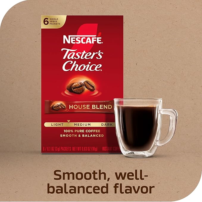 NESCAFÉ Taster's Choice Instant Coffee Packets Light Medium Roast Coffee House Blend 12 Boxes (72 Packets)