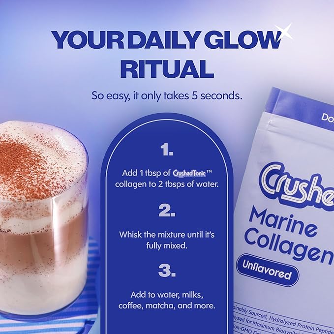Crushed Tonic Marine Collagen Powder Korean Beauty Drink with Hydrolyzed Collagen Peptides for Skin Hair &amp Nails | Gluten-Free Halal &amp Kosher (Unflavored 60 Servings (300 g) Pouch)