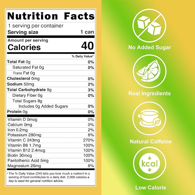 LivReal Clean Energy Drink – Organic Green Tea Caffeine 125mg + L-Theanine 100mg – Real Fruit No Sweeteners or Flavorings – Vitamin C &amp B Complex – Sparkling Lemon Lime Water 12 Pack 12 fl oz