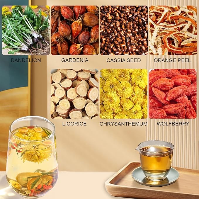 KWOLYKIM 5 Bags Dandelion Wolfberry Tea Bags Dandelion Tea Chrysanthemum Tea Chinese Wolfberry Tea Bags (60pcs/5 boxes)