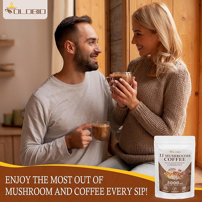 Mushroom Coffee 11 Organic Mushrooms Plus Adaptogens &amp Probiotics with Lion's Mane Chaga Reishi Cordyceps Complex Instant Coffee for Focus Energy Gut Digestion Immunity - 5.3oz