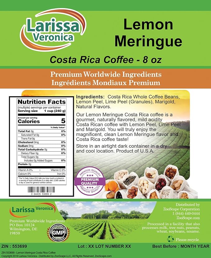 Lemon Meringue Costa Rica Coffee (Gourmet Naturally Flavored Whole Coffee Beans) (8 oz ZIN: 553699) - 2 Pack