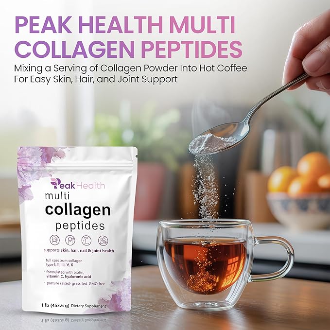 Multi Collagen Peptides Powder 1 Pounds collagen powder- Type IIIIIIVX with Biotin 10000mcg Hyaluronic acid powder Vitamin C - Unflavored Collagen Protein Powder - Keto &amp Paleo Easy Dissol