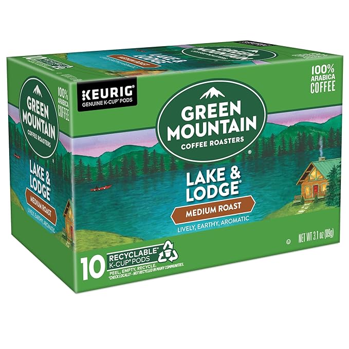 Green Mountain Coffee Roasters Lake and Lodge Blend Keurig Single-Serve K-Cup pods Dark Roast Coffee 60 Count (6 Packs of 10)