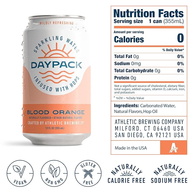 Athletic Brewing Company Daypack Sparkling Water Infused With Hops Gluten Free &amp Vegan Soda Water Zero Calorie Natural Flavors Variety Pack 24 Count 12 FL Oz Cans