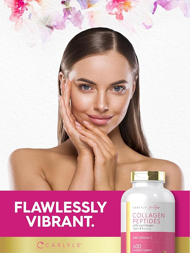 Carlyle Collagen Peptides 6000mg | 400 Caplets | with Vitamin C | Type 1 and 3 | Non-GMO Gluten Free Grass Fed Supplement