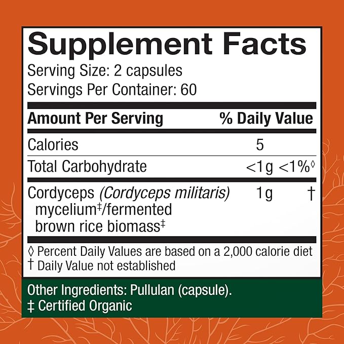 Host Defense Cordyceps Capsules - Immune &amp Energy Support Supplement - Kidney Health Supplement with Cordyceps - Fitness Support Supplement to Aid Oxygen Uptake - 120 Capsules (60 Servings)*